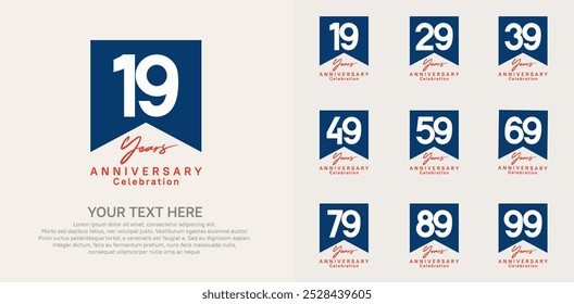 anniversary logotype set, blue and orange color can be use for celebration