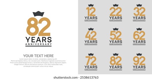 anniversary logotype set. brown color and black crown can be use for celebration event