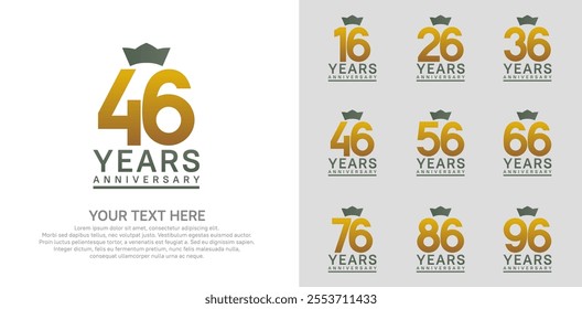 anniversary logotype set. brown color and green crown can be use for celebration event