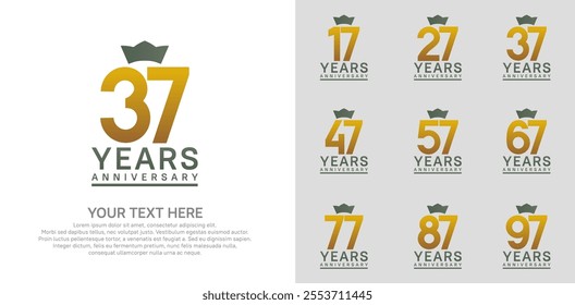 anniversary logotype set. brown color and green crown can be use for celebration event