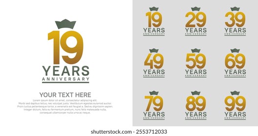 anniversary logotype set. brown color and green crown can be use for celebration event