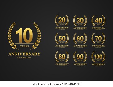 Anniversary logotype set, for celebration event, wedding, greeting card and banner. Vector illustration
