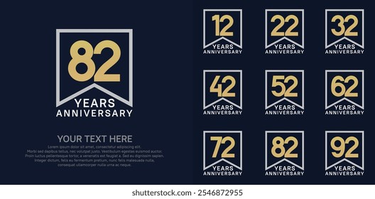 Conjunto de logotipo de aniversario. El color dorado y plateado se puede usar para la celebración