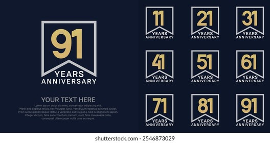 anniversary logotype set. gold and silver color can be use for celebration