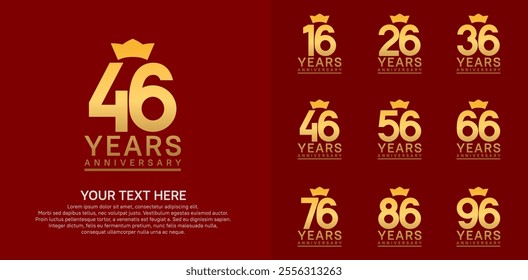 anniversary logotype set. golden color and crown can be use for celebration event