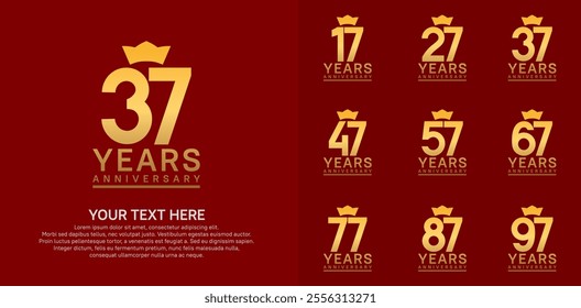 anniversary logotype set. golden color and crown can be use for celebration event