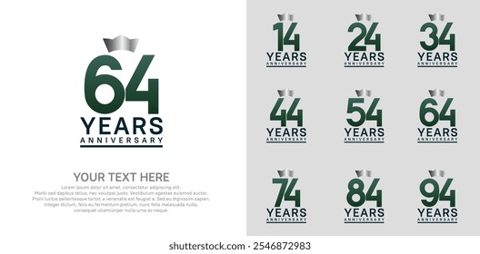 anniversary logotype set. green color and silver crown can be use for celebration event