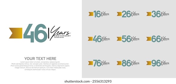 anniversary logotype set. green number and brown ribbon for celebration