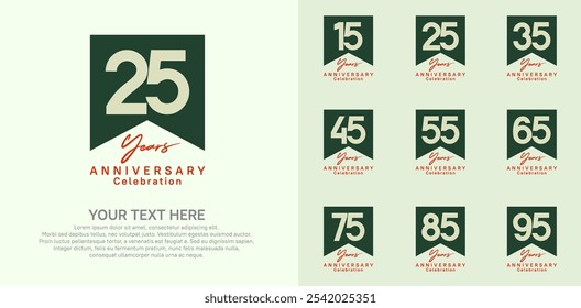 anniversary logotype set, green and red color can be use for celebration