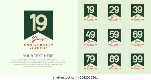 anniversary logotype set, green and red color can be use for celebration