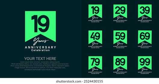 anniversary logotype set, green and white color can be use for celebration