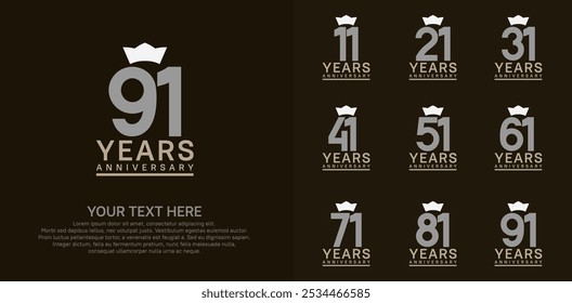 anniversary logotype set. grey color and white crown can be use for celebration event