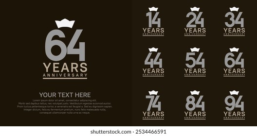 anniversary logotype set. grey color and white crown can be use for celebration event