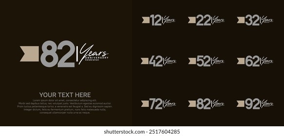 Conjunto de logotipo de aniversario. número gris y cinta marrón para la celebración