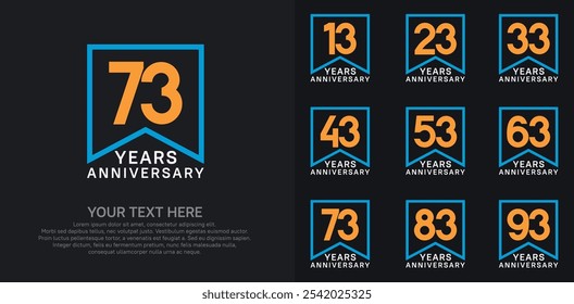 anniversary logotype set. orange, white and blue color can be use for celebration