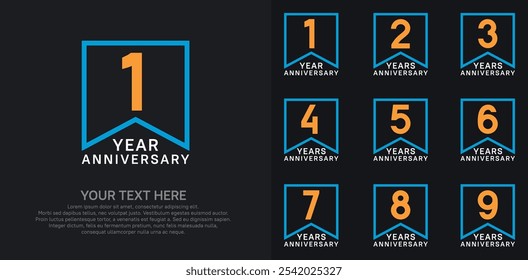 anniversary logotype set. orange, white and blue color can be use for celebration