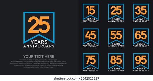 anniversary logotype set. orange, white and blue color can be use for celebration