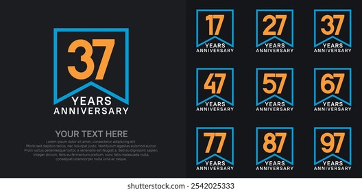 Conjunto de logotipo de aniversario. color naranja, blanco y azul se puede utilizar para la celebración