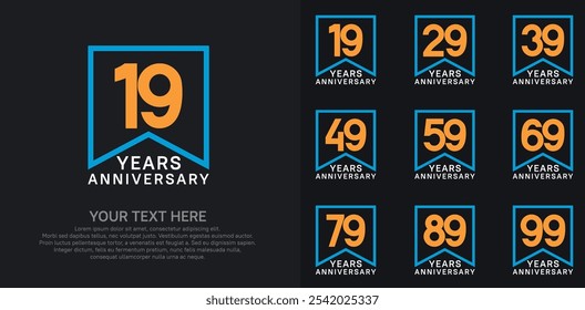 anniversary logotype set. orange, white and blue color can be use for celebration