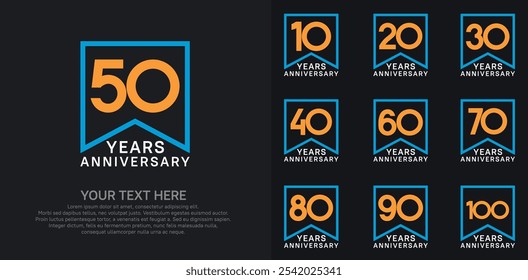 anniversary logotype set. orange, white and blue color can be use for celebration