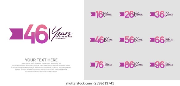 conjunto de logotipos de aniversário. número roxo e fita para celebração