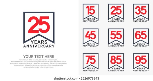 anniversary logotype set. red and black color can be use for celebration