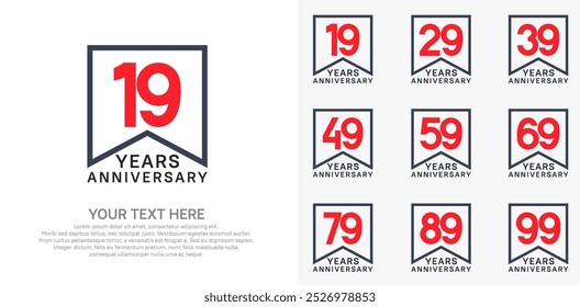 anniversary logotype set. red and black color can be use for celebration