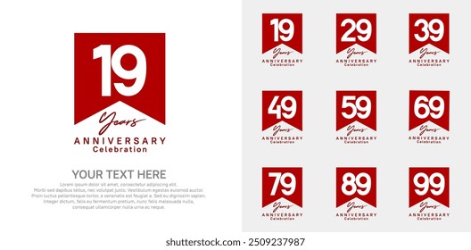 anniversary logotype set, red color can be use for celebration