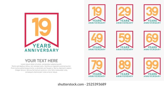 anniversary logotype set. red, orange and blue color can be use for celebration