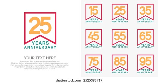 Conjunto de logotipo de aniversario. Color rojo, naranja y azul se puede utilizar para la celebración