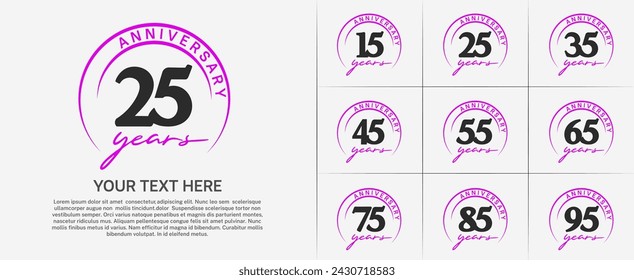 anniversary logotype set vector, black color with purple circle for special day celebration