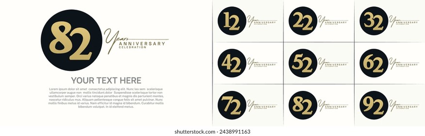 vector del conjunto del logotipo del aniversario, círculo de color negro para la celebración especial del día