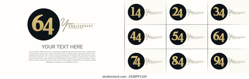anniversary logotype set vector, black color circle for special day celebration