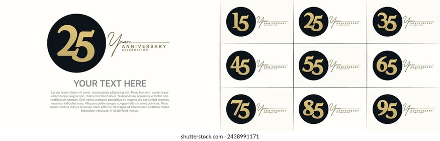 anniversary logotype set vector, black color circle for special day celebration