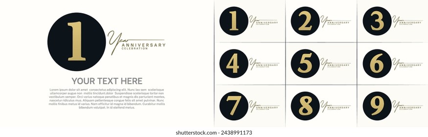 anniversary logotype set vector, black color circle for special day celebration