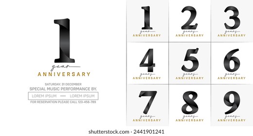 anniversary logotype set vector, black and golden color for special day celebration