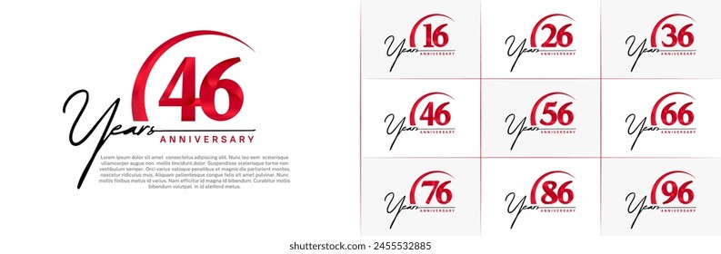 anniversary logotype set vector, black and red color with swoosh for special day celebration