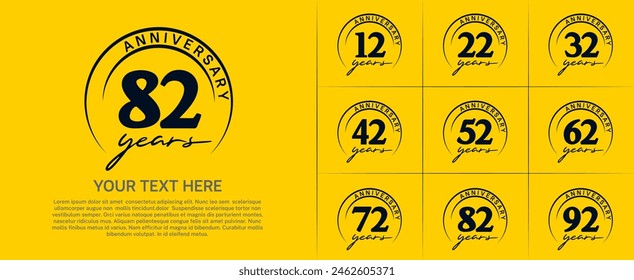 anniversary logotype set vector, black color with circle for special day celebration