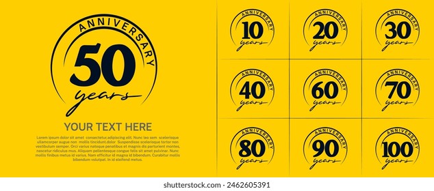 Vector del conjunto del logotipo del aniversario, color negro con el círculo para la celebración especial del día