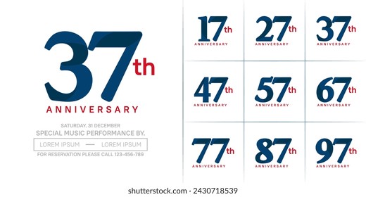 anniversary logotype set vector, blue color for special day celebration