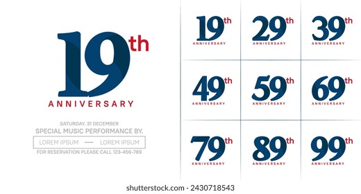 anniversary logotype set vector, blue color for special day celebration