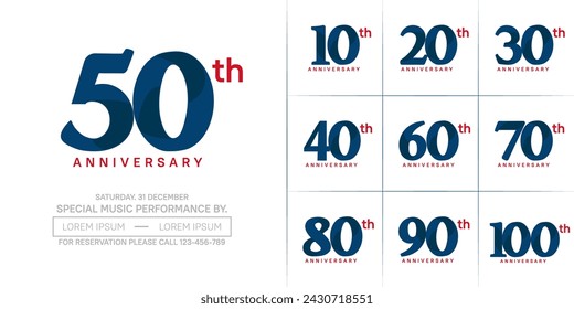 vector del conjunto del logotipo del aniversario, color azul para la celebración especial del día