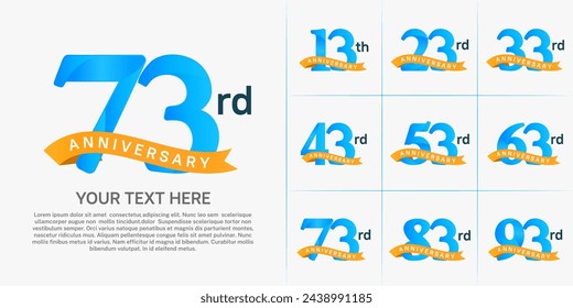 vector del conjunto del logotipo del aniversario, color azul y cinta naranja para la celebración especial del día