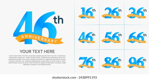 vector del conjunto del logotipo del aniversario, color azul y cinta naranja para la celebración especial del día