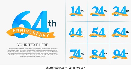 vector del conjunto del logotipo del aniversario, color azul y cinta naranja para la celebración especial del día