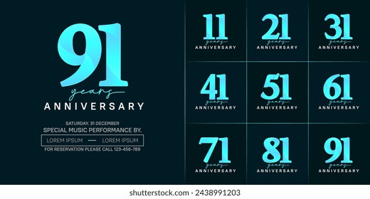 anniversary logotype set vector, blue and white color for special day celebration