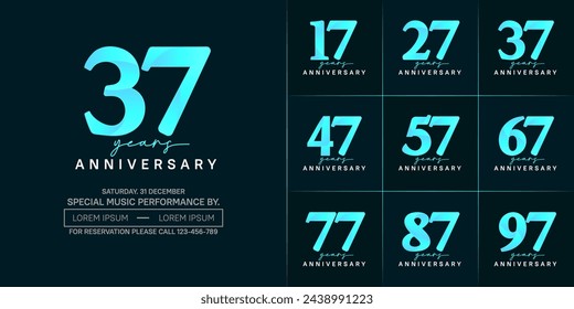 vector del conjunto del logotipo del aniversario, color azul y blanco para la celebración especial del día