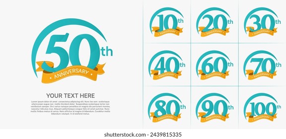 anniversary logotype set vector, blue color with orange ribbon for special day celebration