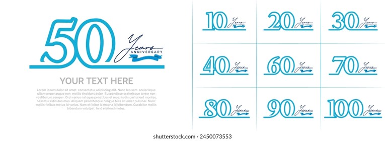 anniversary logotype set vector, blue line color for special day celebration