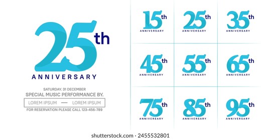 anniversary logotype set vector, blue color for special day celebration